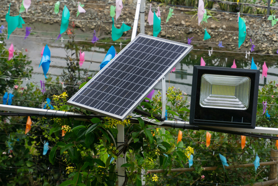 Solar panel with outdoor LED light